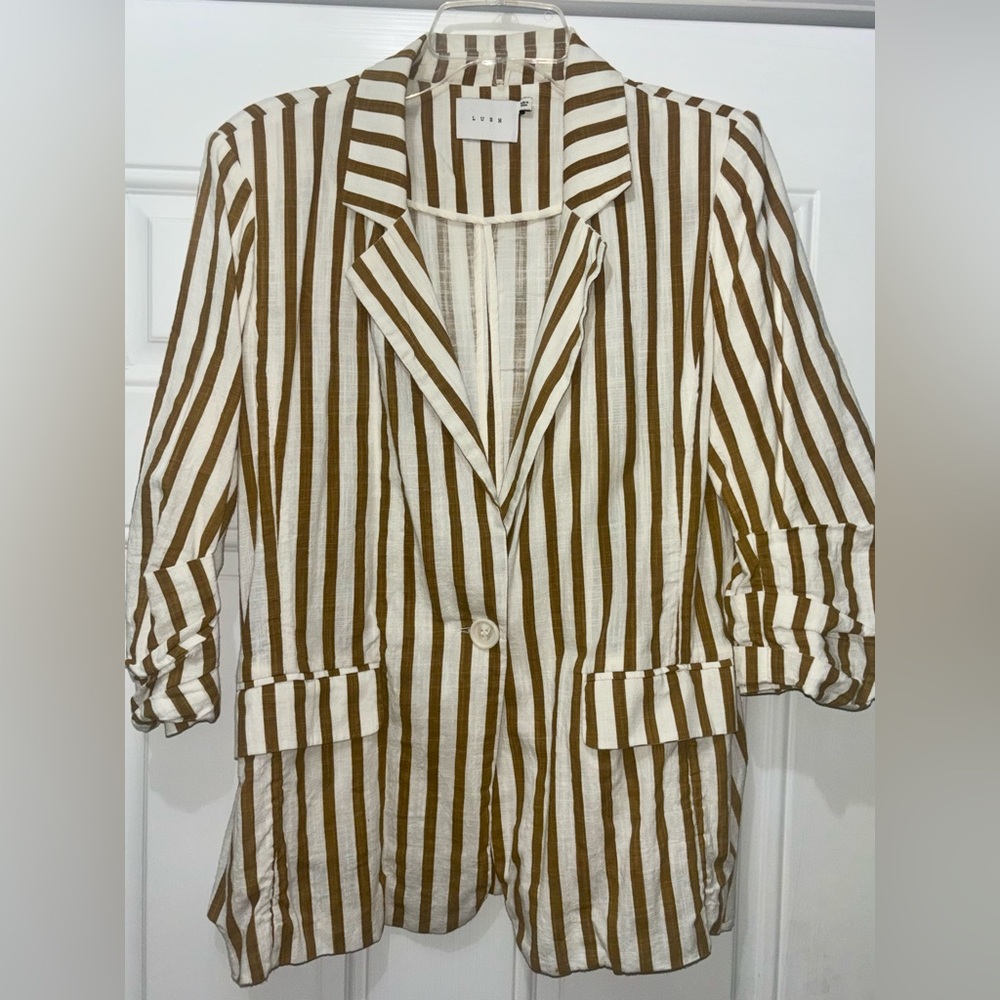 ** Lush Boutique ** Womens Suit Jacket Blazer Brown Striped Spring Medium M